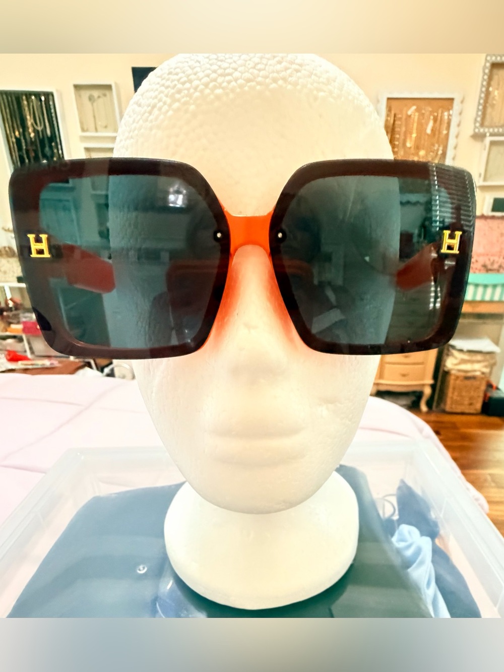 Stylish Orange and Brown Oversized Sunglasses - Designer H Accent